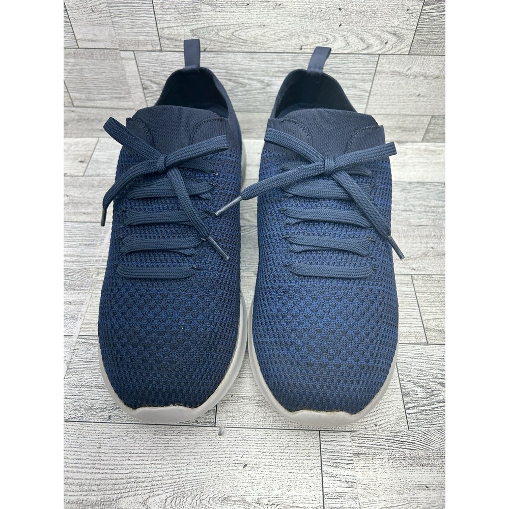 Skechers Size 9.5 Black Stretch Knit Sneakers Memory Foam Slip On Faux Lace Up